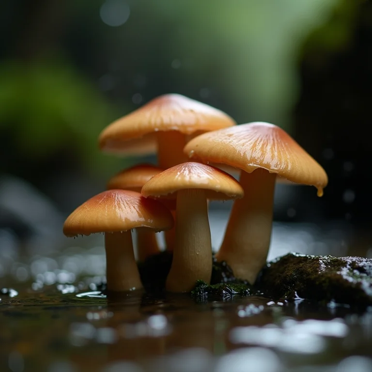 Cogumelos shimeji sendo lavados sob uma suave corrente de água