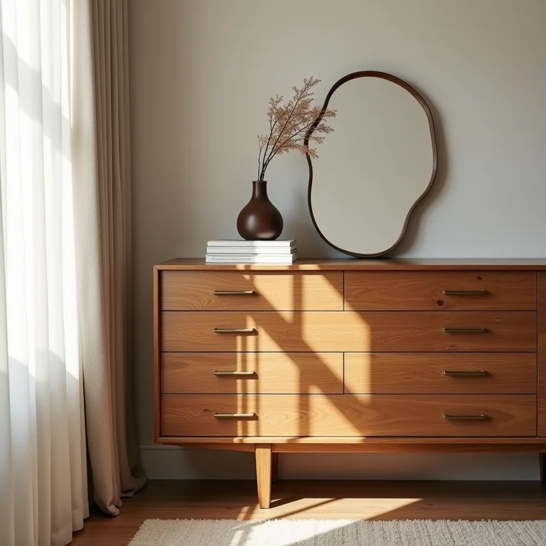 Cômoda antiga com acessórios modernos