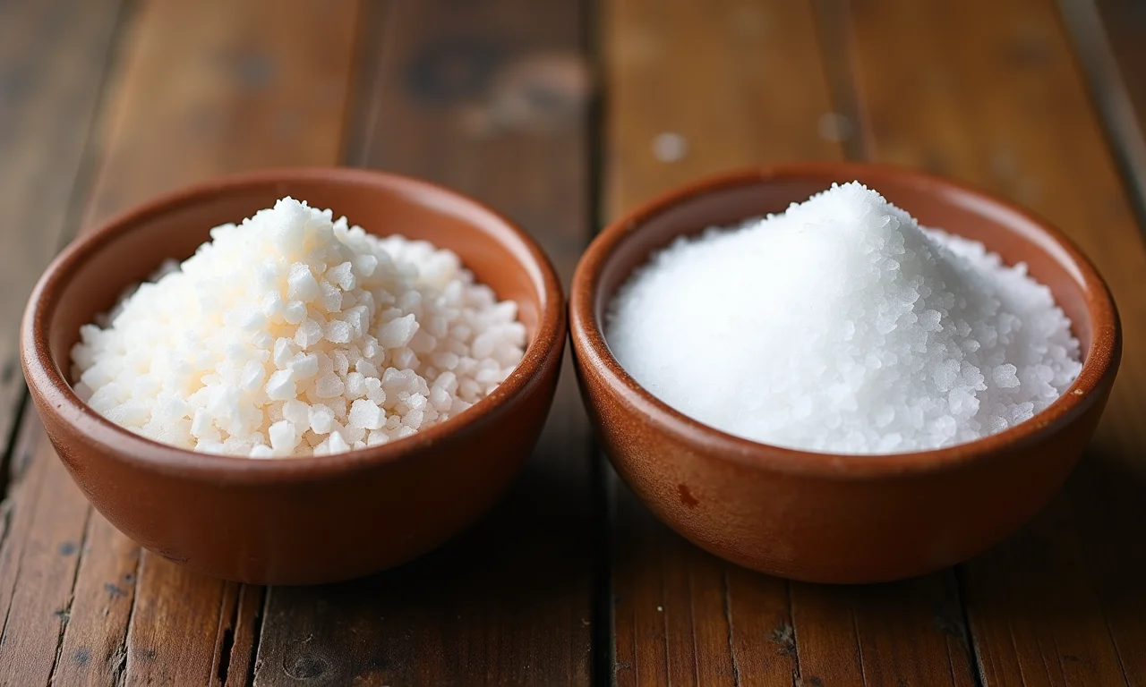 Comparação entre sal grosso e sal de cozinha.