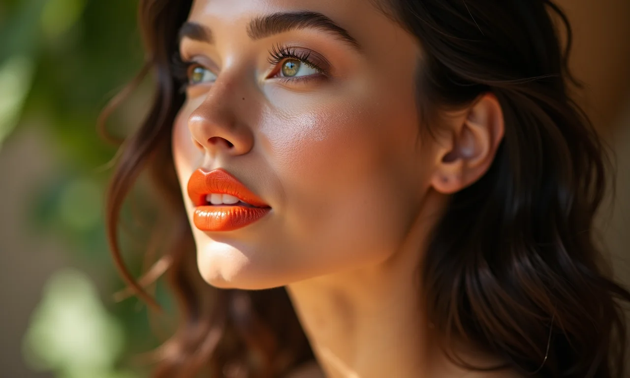Contorno e iluminação com batom laranja