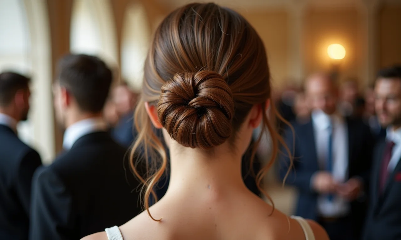 Coque rosquinha sofisticado em cabelo médio.