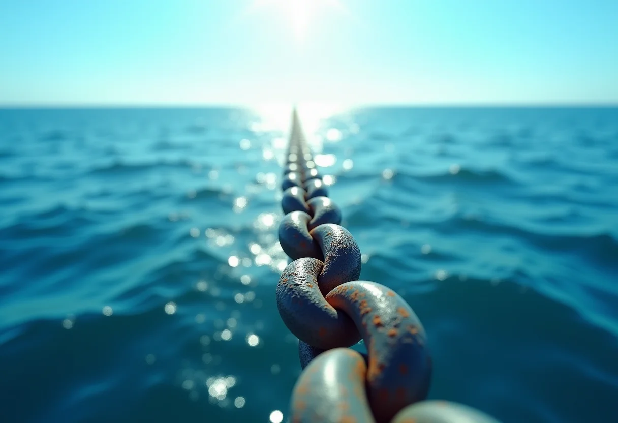 Corrente da âncora: O cálculo essencial para sua segurança Corrente de âncora desaparecendo no oceano profundo