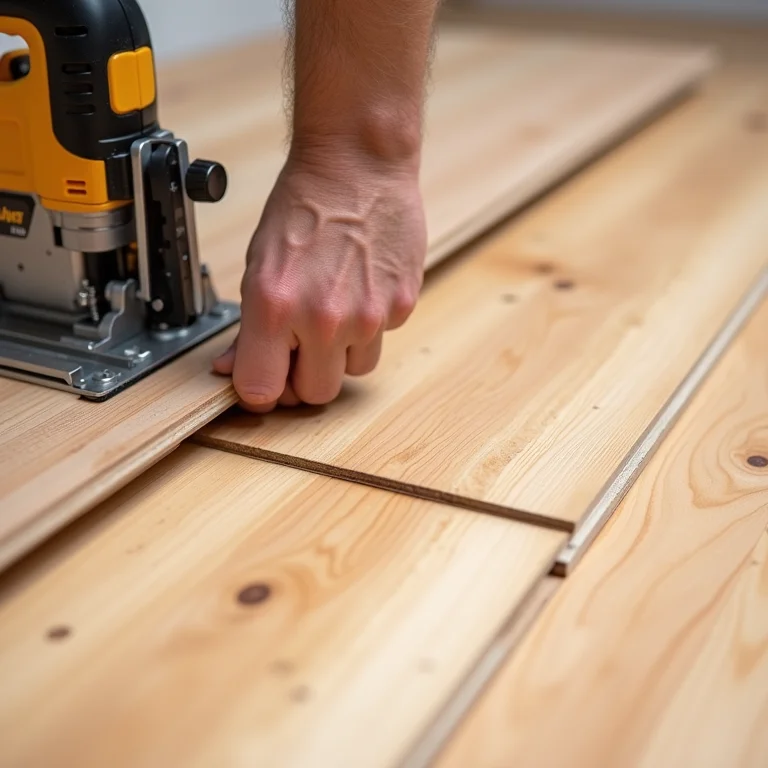 Cortando as peças do piso laminado para encaixe perfeito