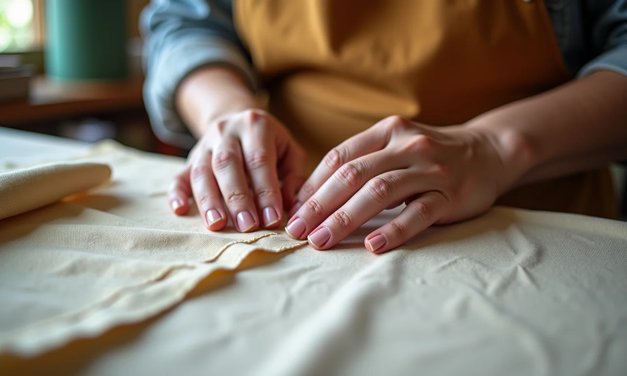 Costurando tecido grosso com entretela de tecido para estruturação.