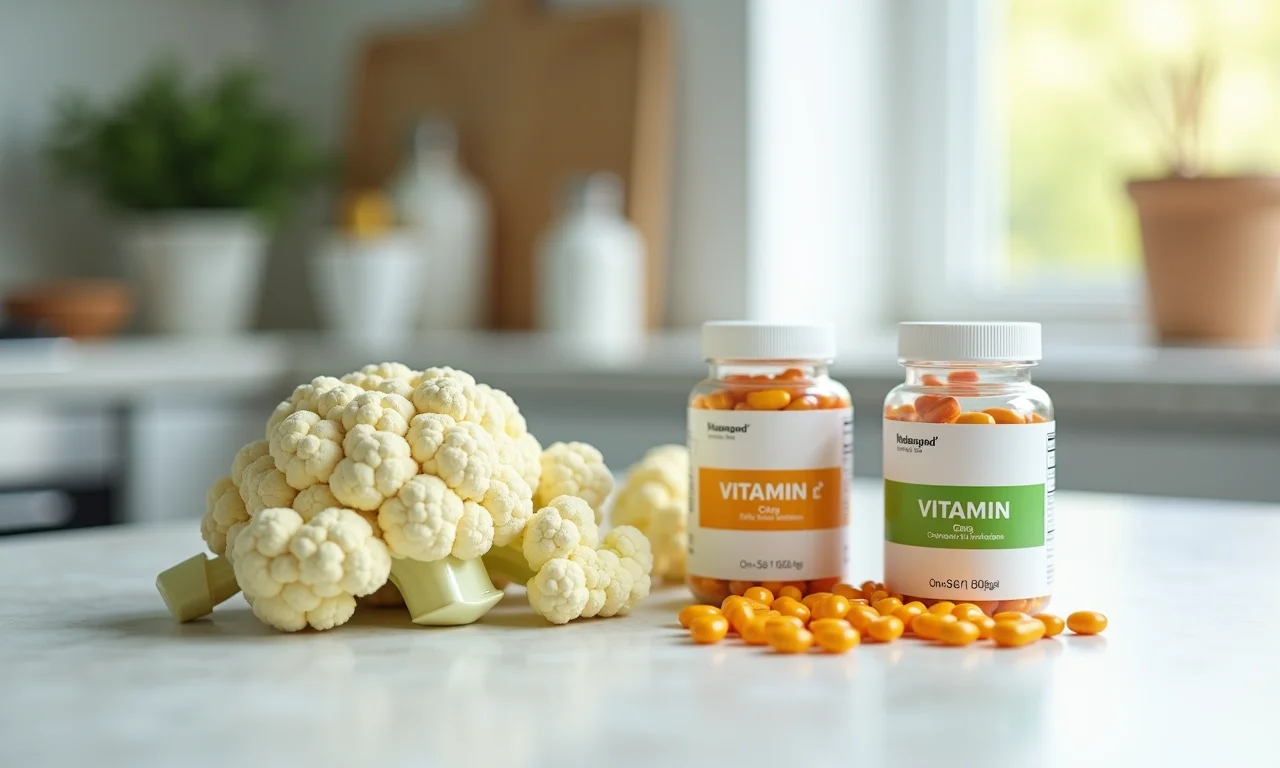 Couve-flor com suplementos de vitaminas C e K.