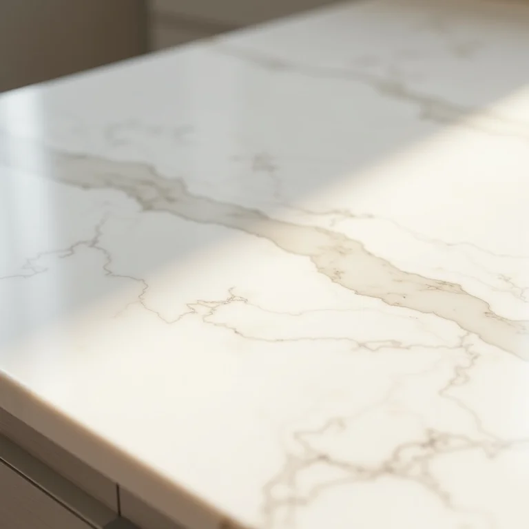 Cozinha moderna com bancada de porcelanato Calacata acetinado