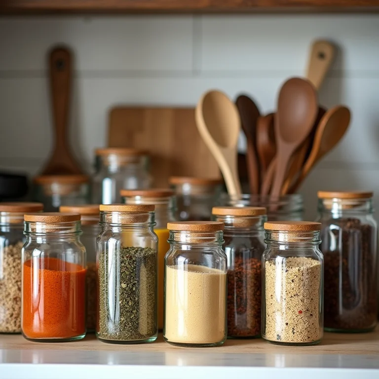 Cozinha organizada com utensílios e temperos bem arrumados