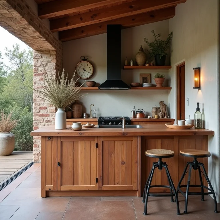 Cozinha rústica com bancada de peroba rosa