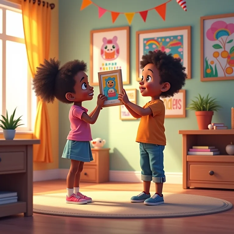 Crianças decorando quarto compartilhado com seus objetos favoritos