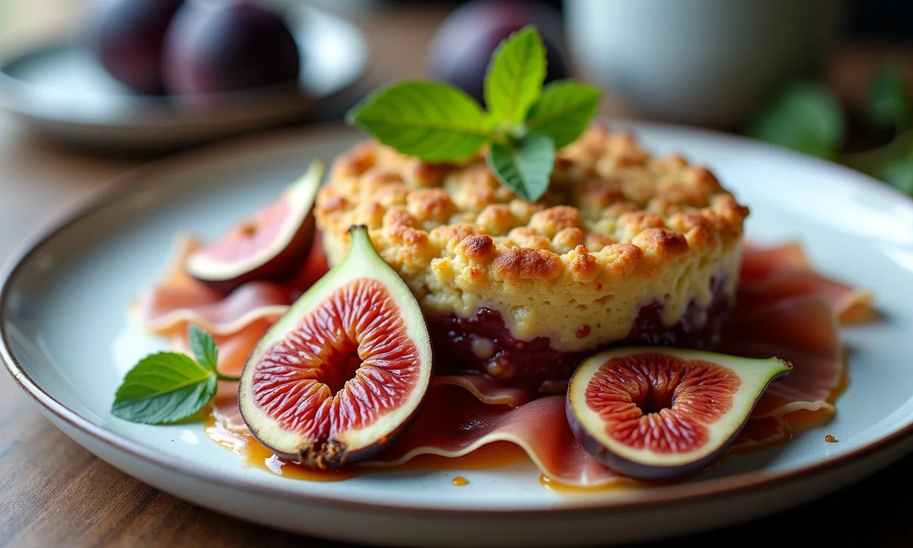 Crumble de figo e presunto Parma.