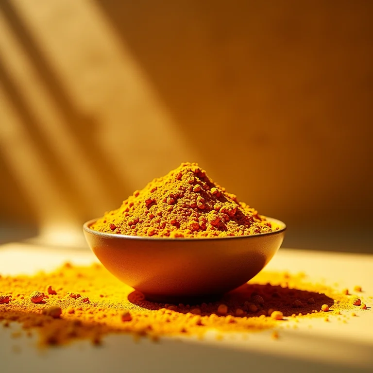 Cúrcuma em pó derramando de uma tigela.