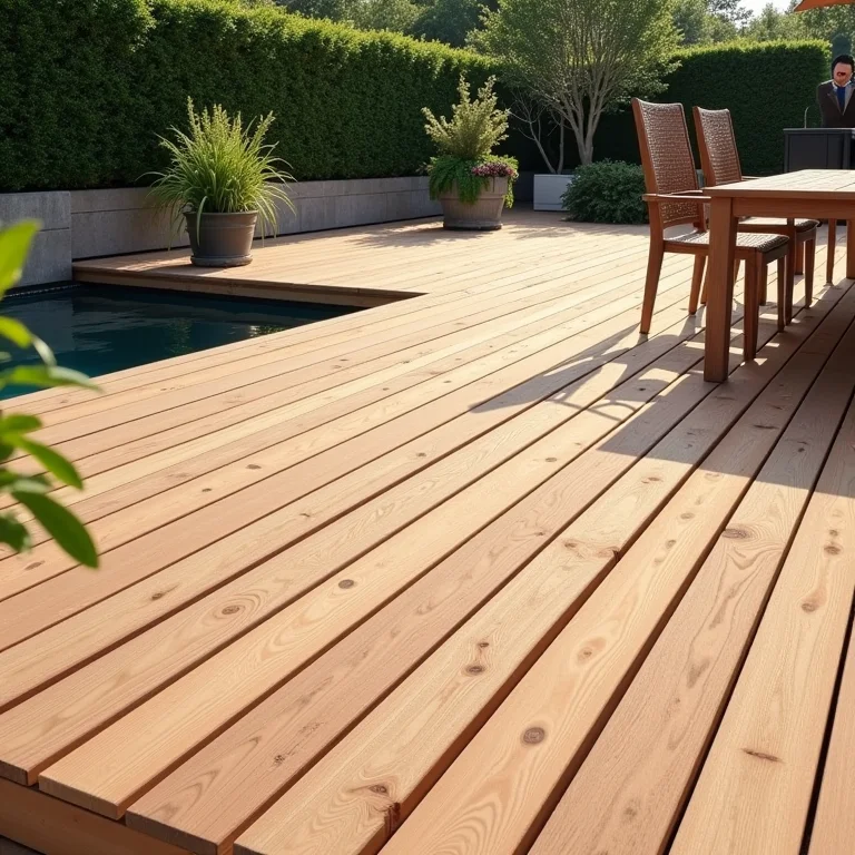 Deck de madeira modular da Ecowood para jardim.