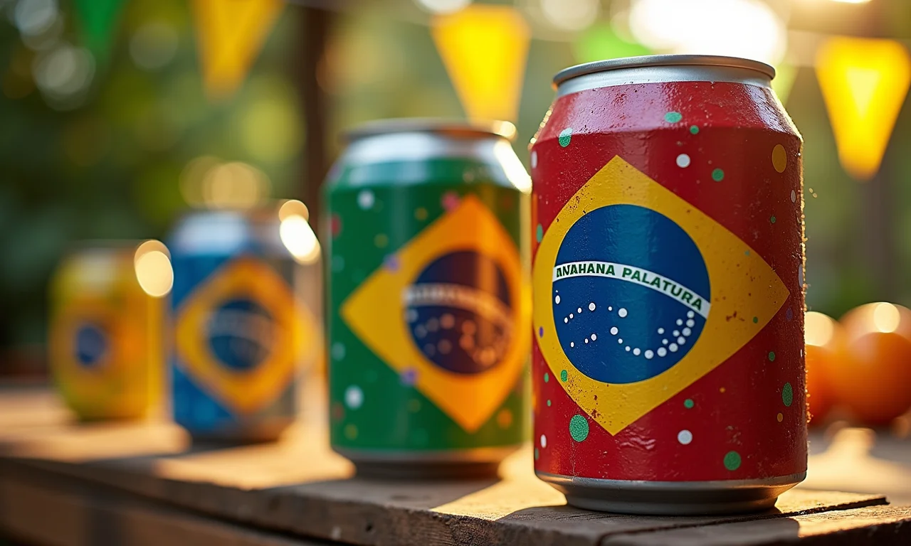 Decoração de festas feita com latas de alumínio decoradas.