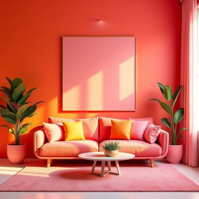 Decoração ousada com cores análogas em tons de rosa, coral e laranja