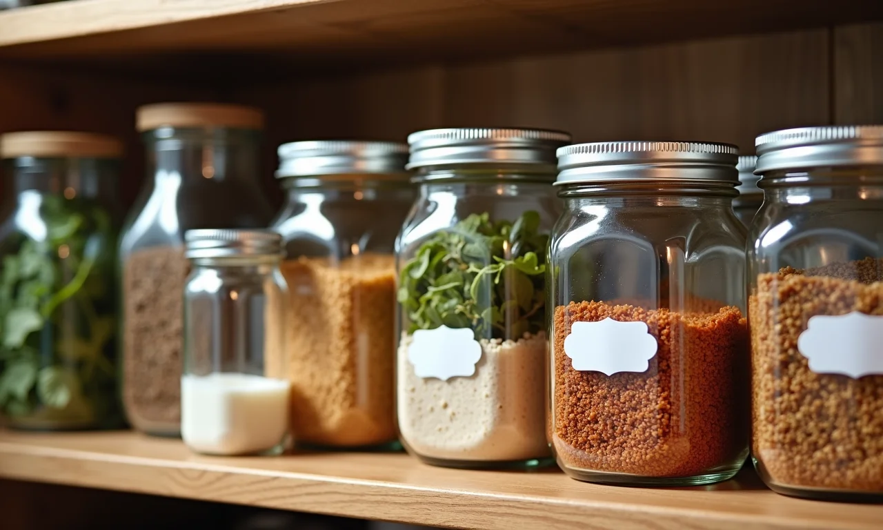 Despensa organizada com cada item em seu lugar, refletindo organização funcional.