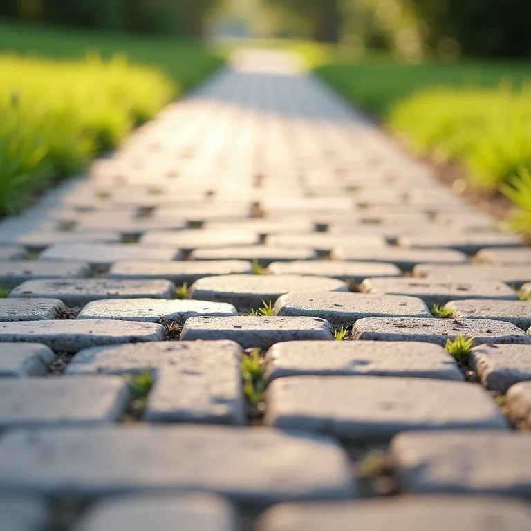 Detalhe da textura e resistência do piso drenante.