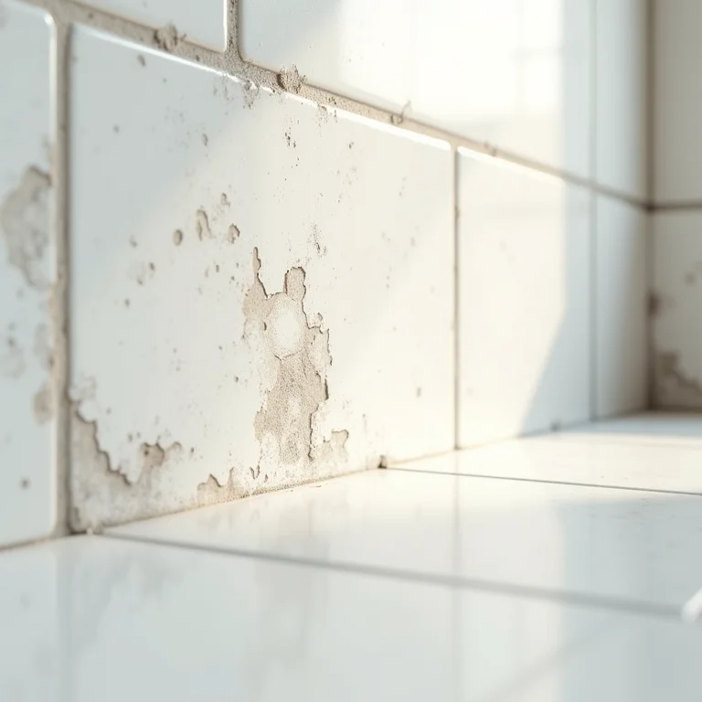 Detalhe de mofo em rejunte de azulejo.