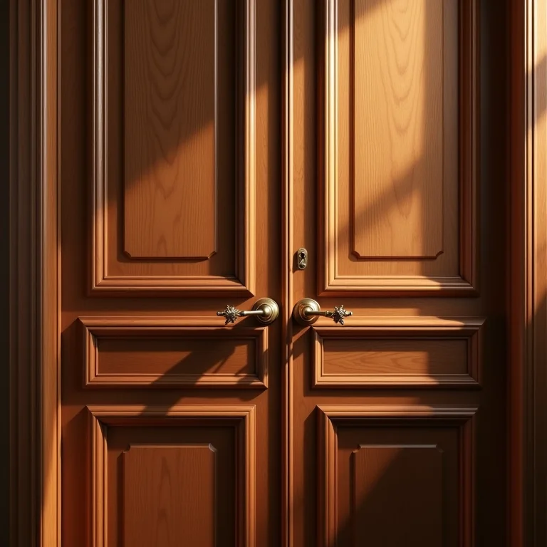 Detalhe de porta de madeira maciça com textura rica