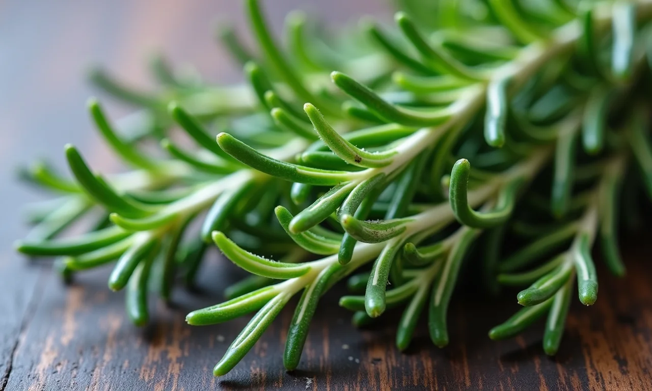 Detalhe de ramos vibrantes de alecrim, com iluminação natural.