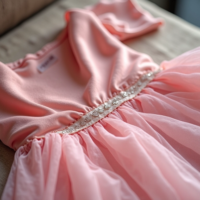 Dicas Para Costurar Vestidos de Festa Infantis Luxuosos Detalhe de tecidos luxuosos e ferramentas de costura para vestidos de festa infantis.