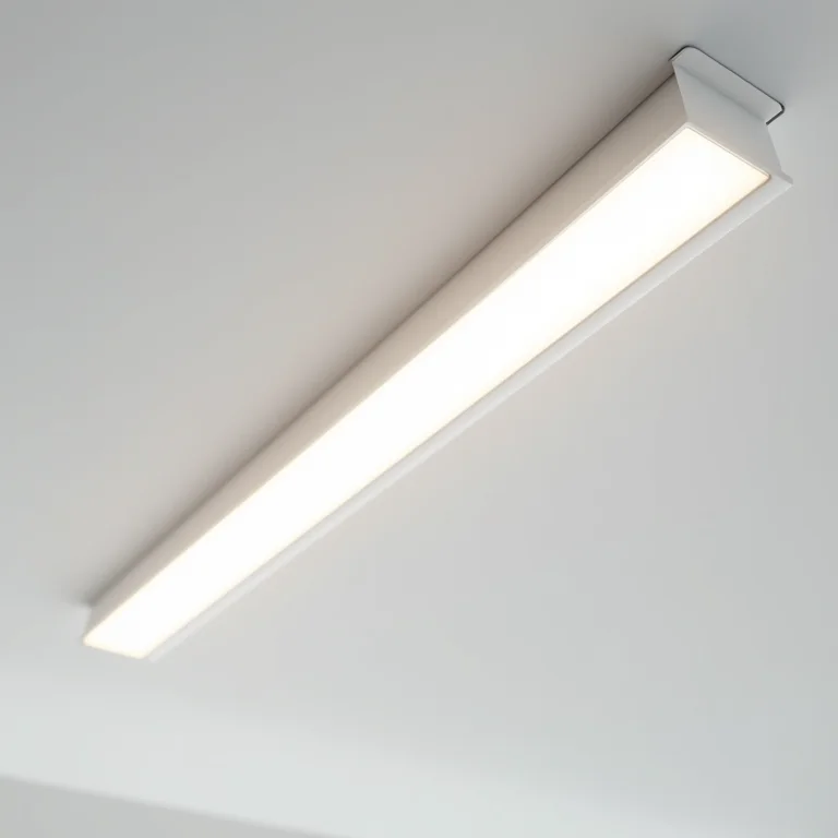 Detalhe de um perfil de LED embutido em um teto de gesso.