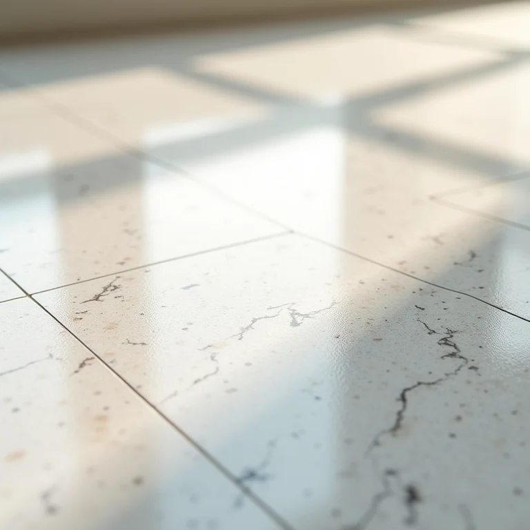 Detalhe de um piso de granito polido refletindo a luz