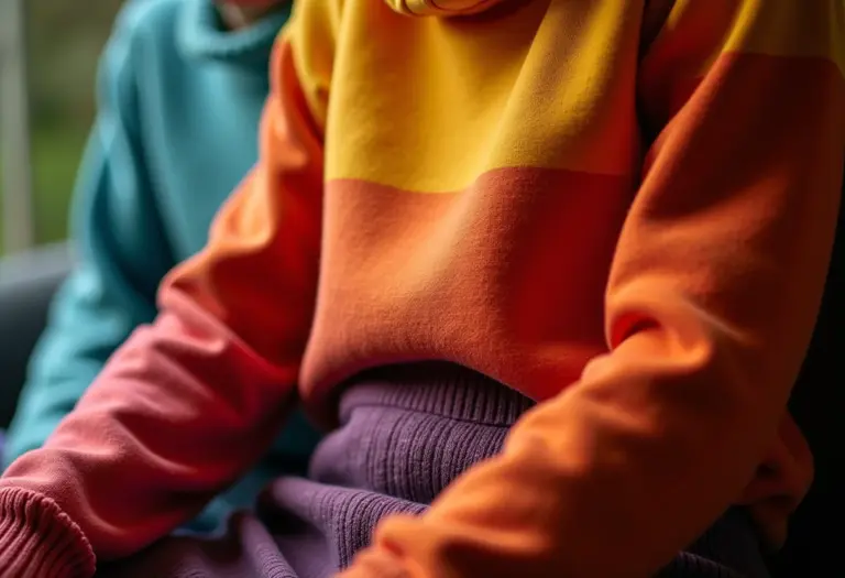 Detalhe de um suéter com bolinhas (pilling) no tecido.