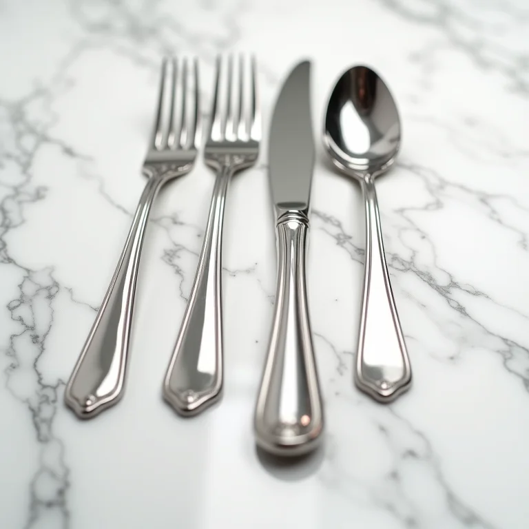 Detalhes de um faqueiro de luxo em close-up.