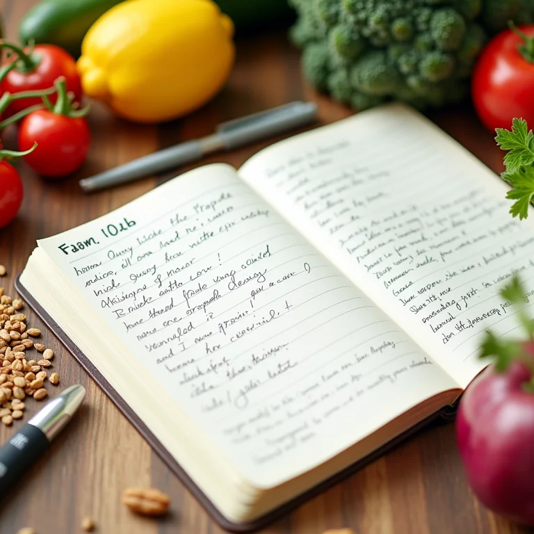 Diário alimentar detalhado e ingredientes saudáveis