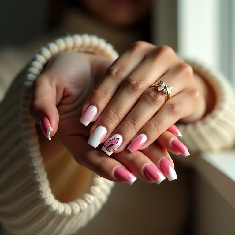 Diferentes estilos de unhas decoradas com borboletas