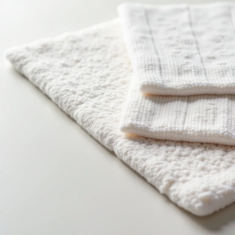 Diferentes materiais de tapetes de banheiro: algodão, microfibra e espuma