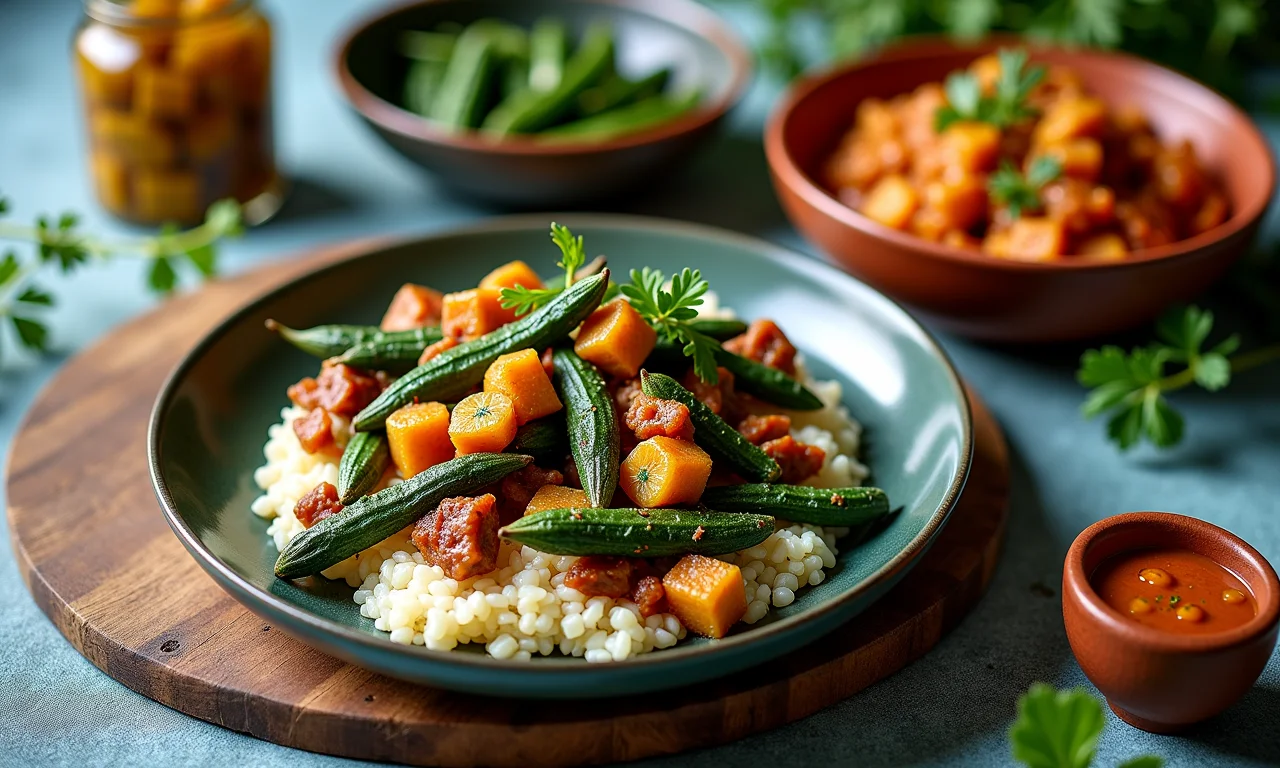 Diferentes preparos de quiabo-roxo.