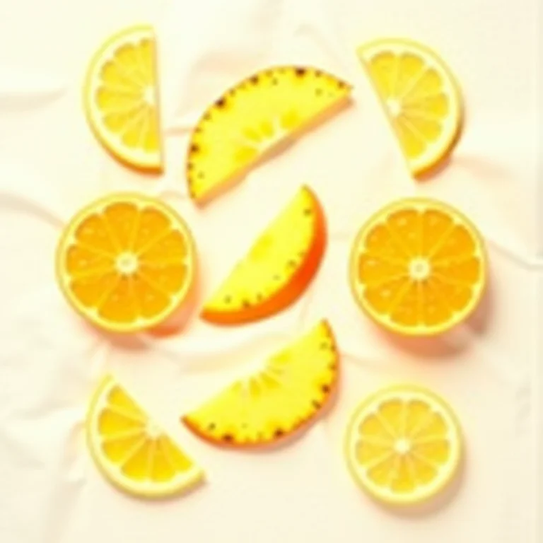 Disposição elegante de frutas cítricas fatiadas, como laranja, limão e abacaxi.