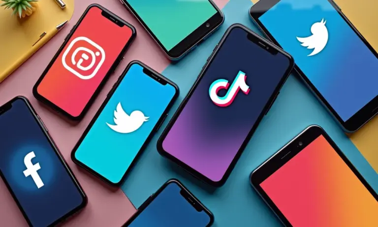 Dispositivos exibindo interfaces de diversas redes sociais, representando o guia de formatos.