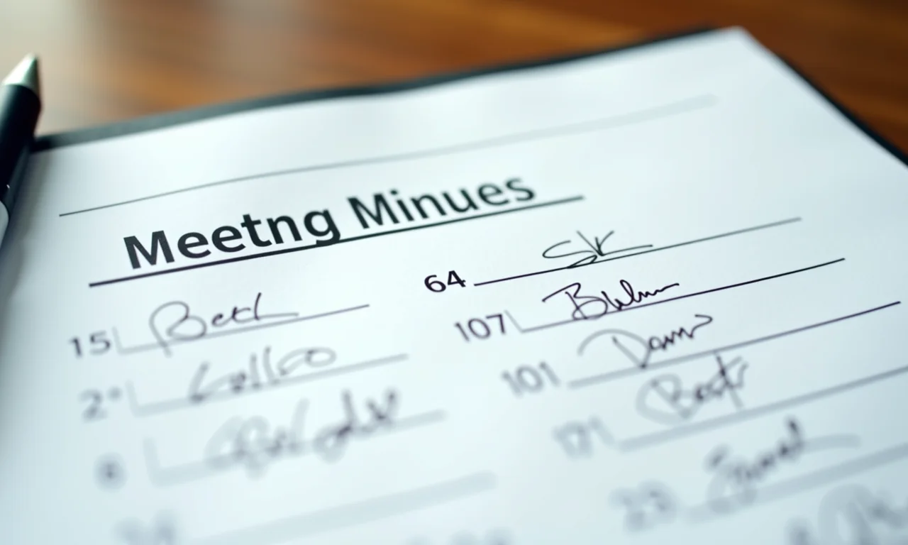 Documento 'Ata de Reunião' com linhas para assinaturas e canetas.