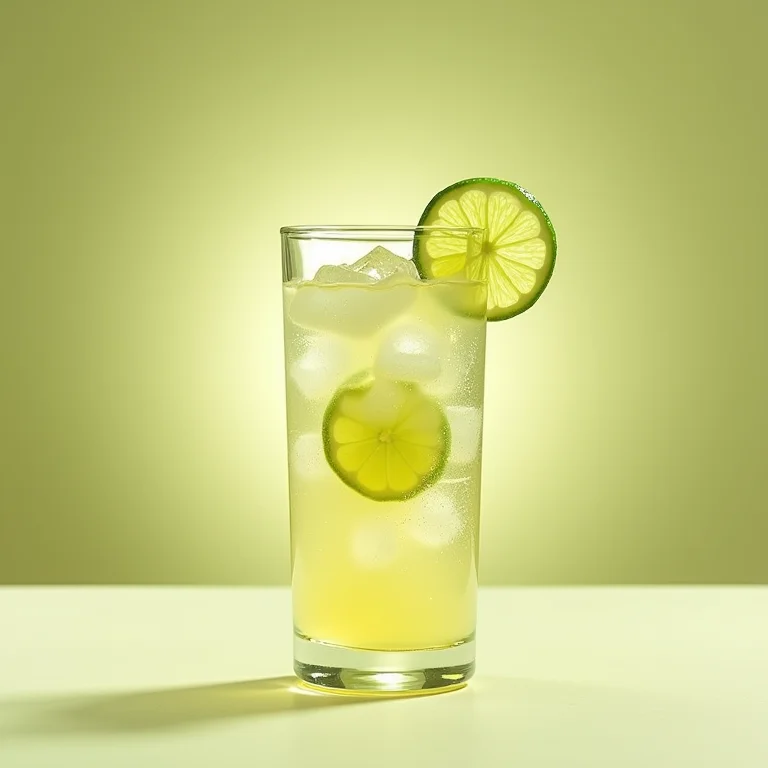 Drink refrescante de physalis com limão em copo de vidro