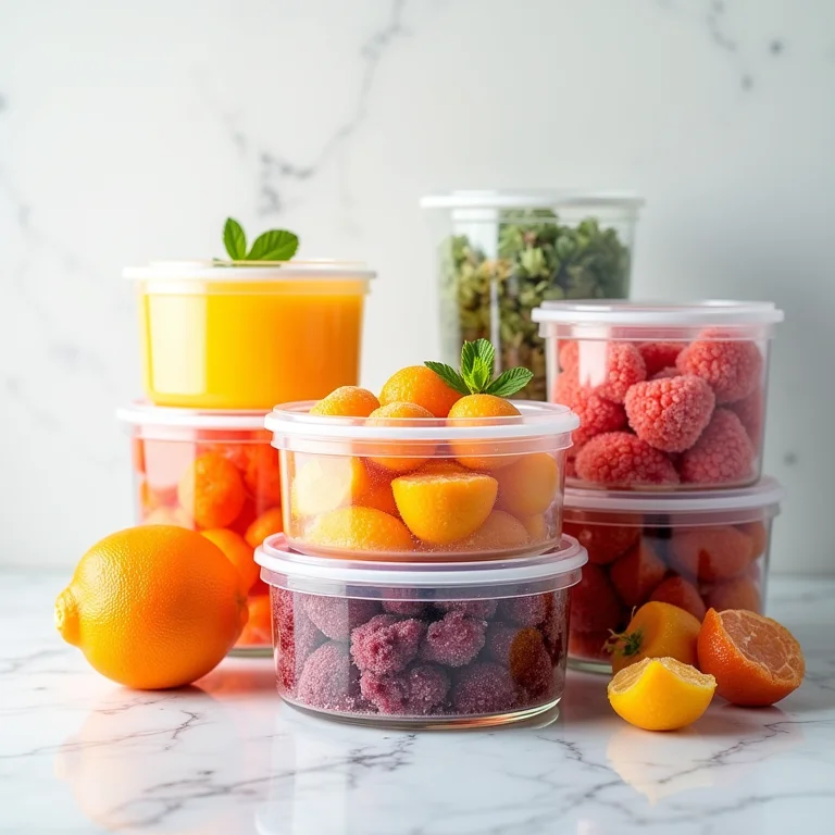 Elegantes potes de vidro para congelar alimentos