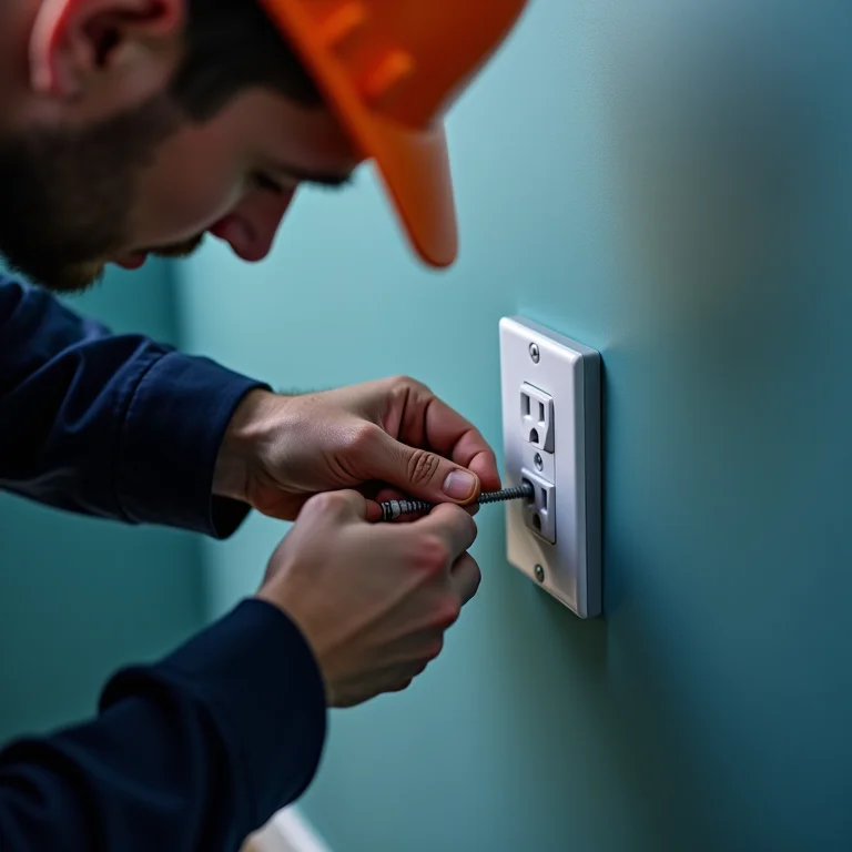 Eletricista apertando parafuso em tomada elétrica