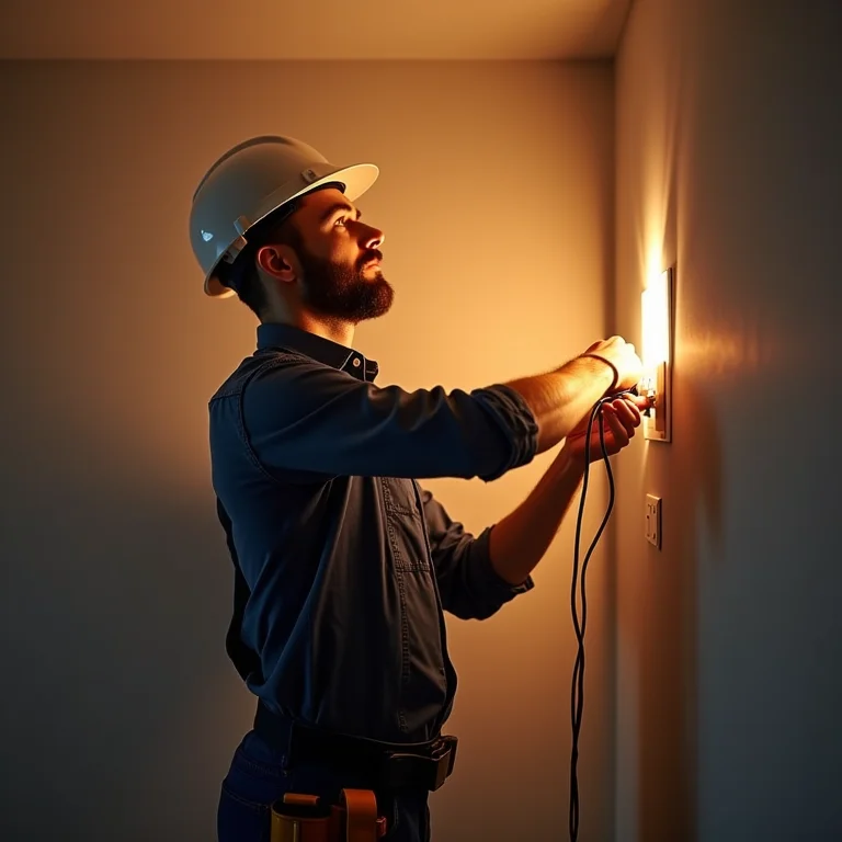 Eletricista fazendo instalação elétrica em residência
