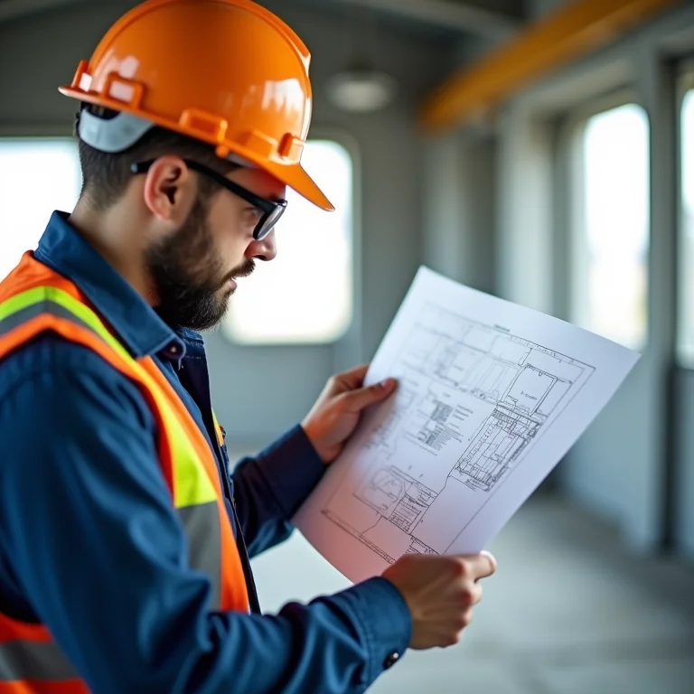Eletricista lendo e interpretando projetos