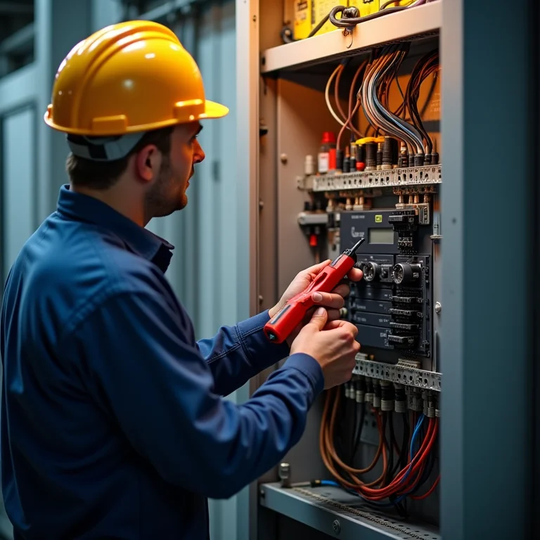 Eletricista resolvendo problemas em painel elétrico