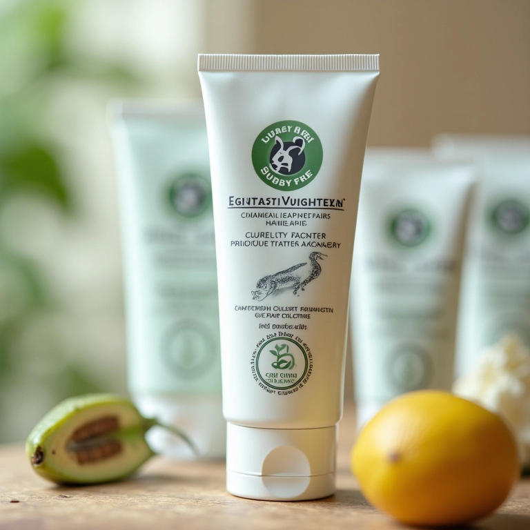 Embalagem de produto com selo cruelty-free Leaping Bunny, garantindo a ausência de testes em animais.