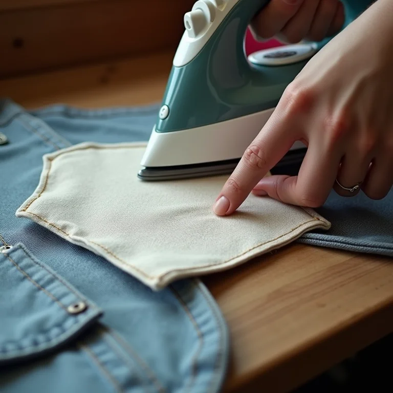 Entretela termocolante Freudenberg sendo aplicada em um remendo