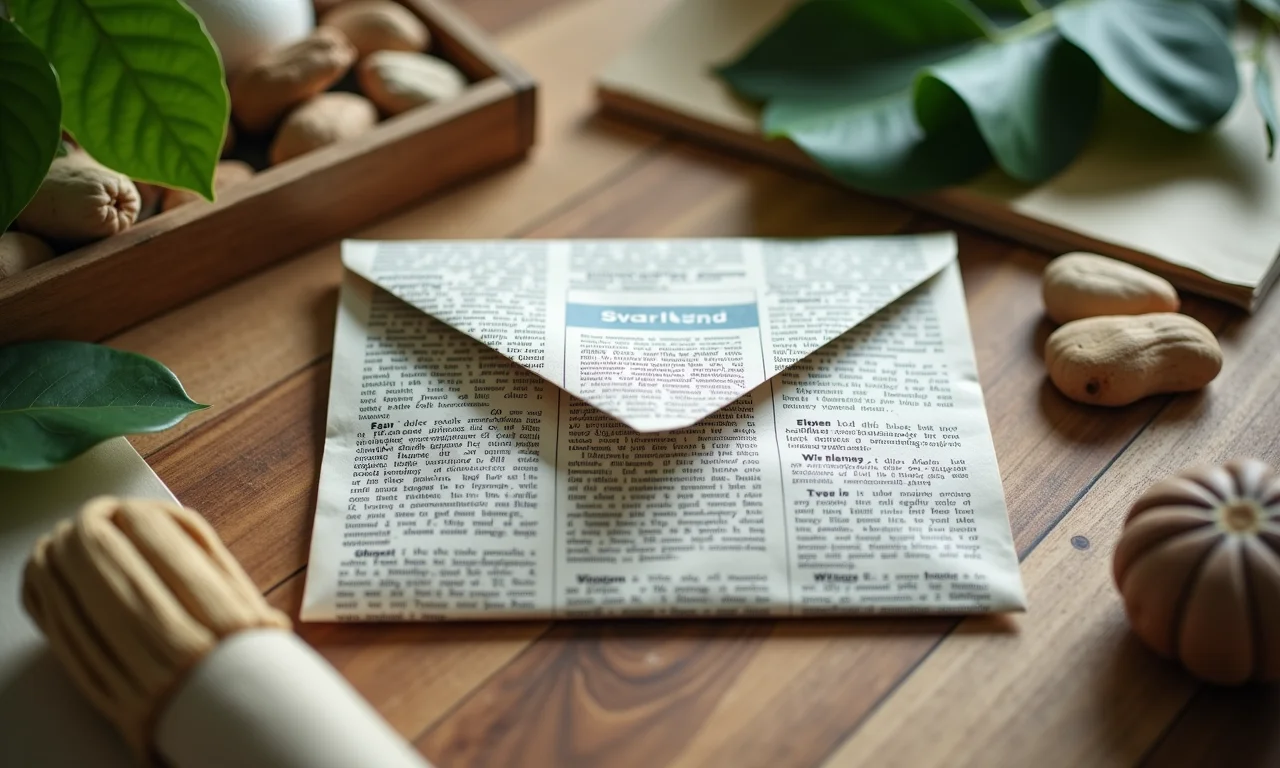 Envelope sustentável de jornal reciclado.
