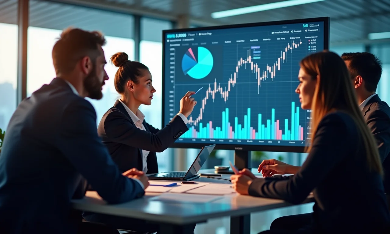 Equipe analisando gráficos de resultados de SEO ao longo do tempo.