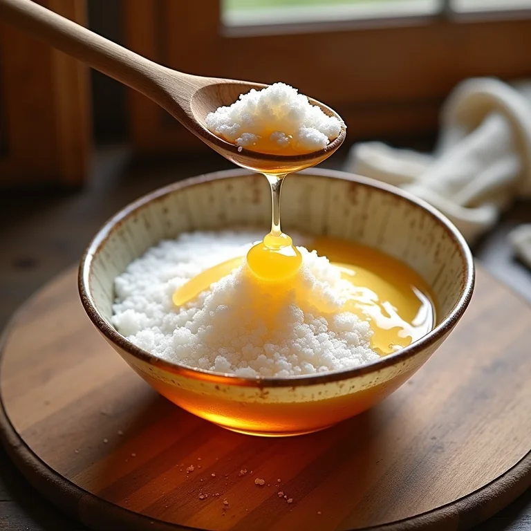Esfoliação caseira de açúcar e mel em uma tigela