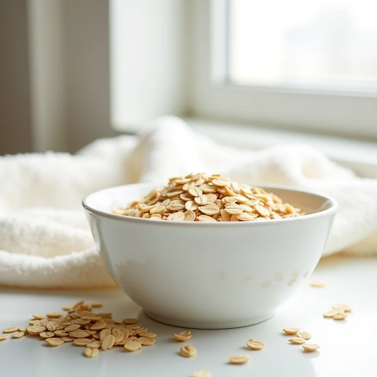 Esfoliação caseira de aveia em uma tigela branca