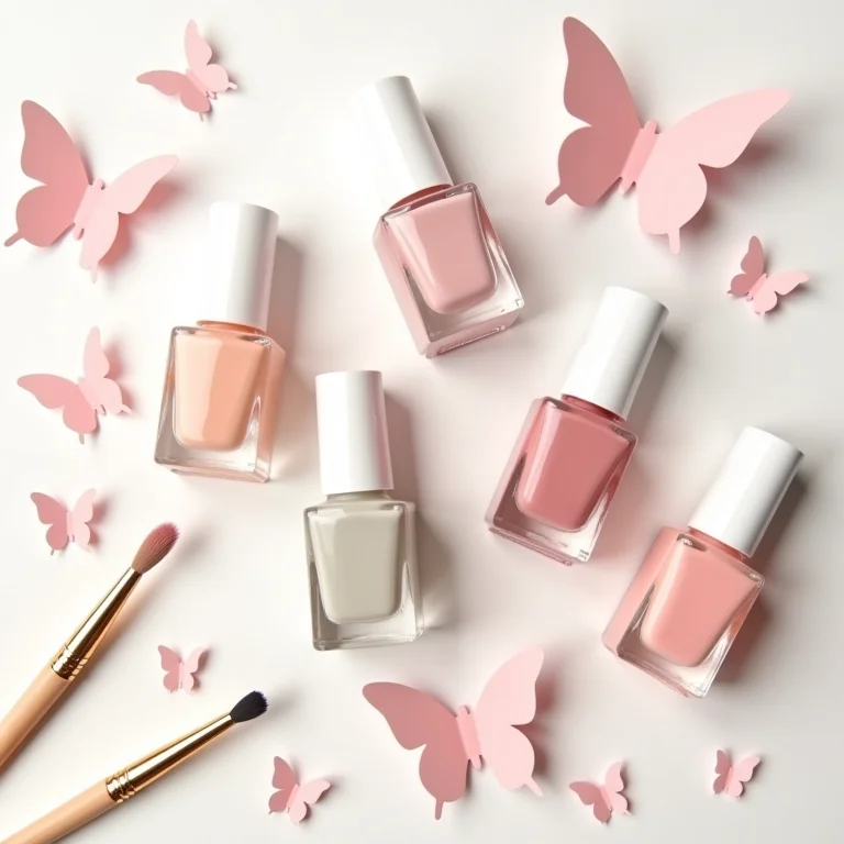 Esmaltes em tons pastel e adesivos de borboletas para unhas