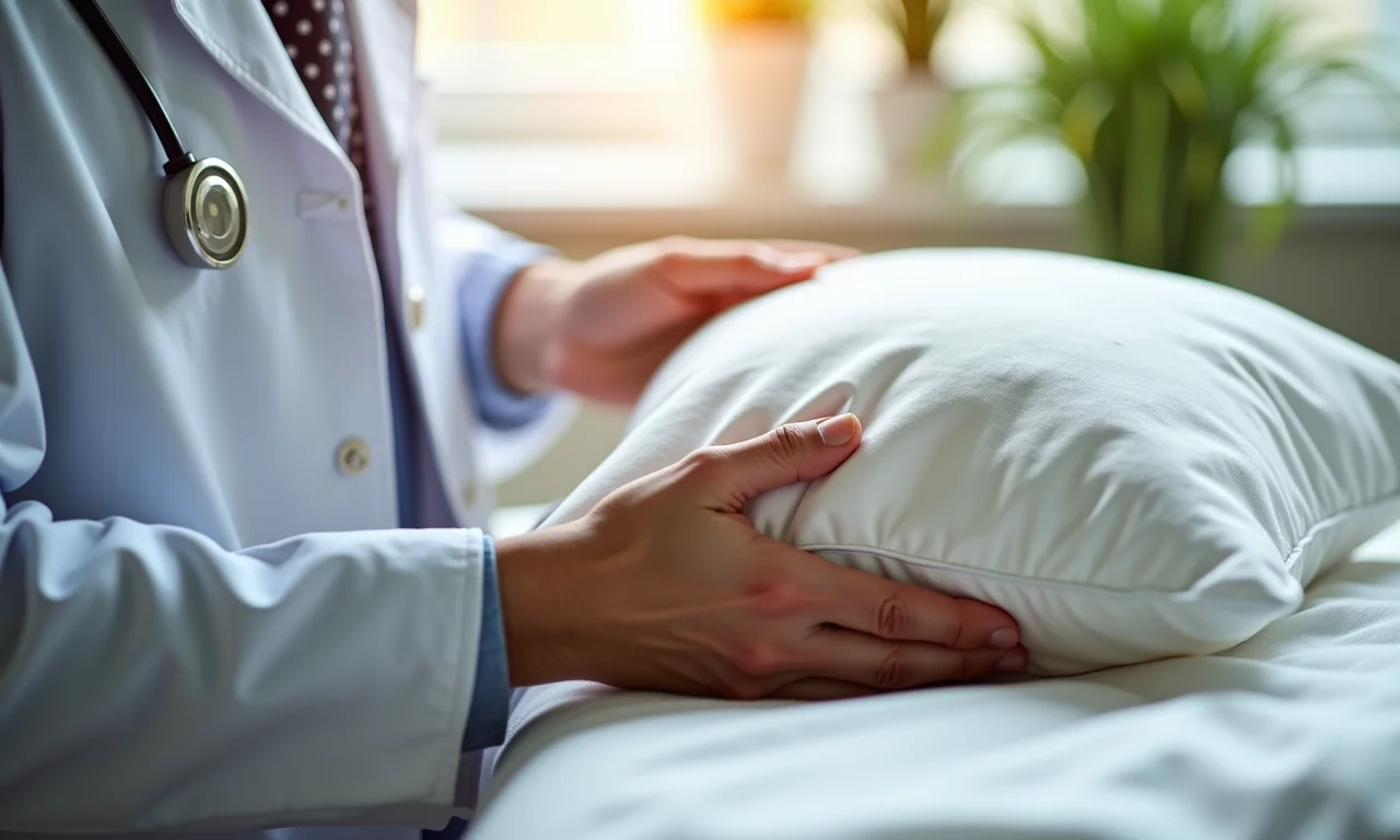 Especialista ajustando penas dentro de um travesseiro.