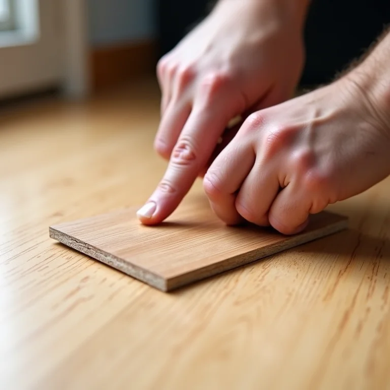 Especialista demonstrando detalhe da instalação de piso laminado